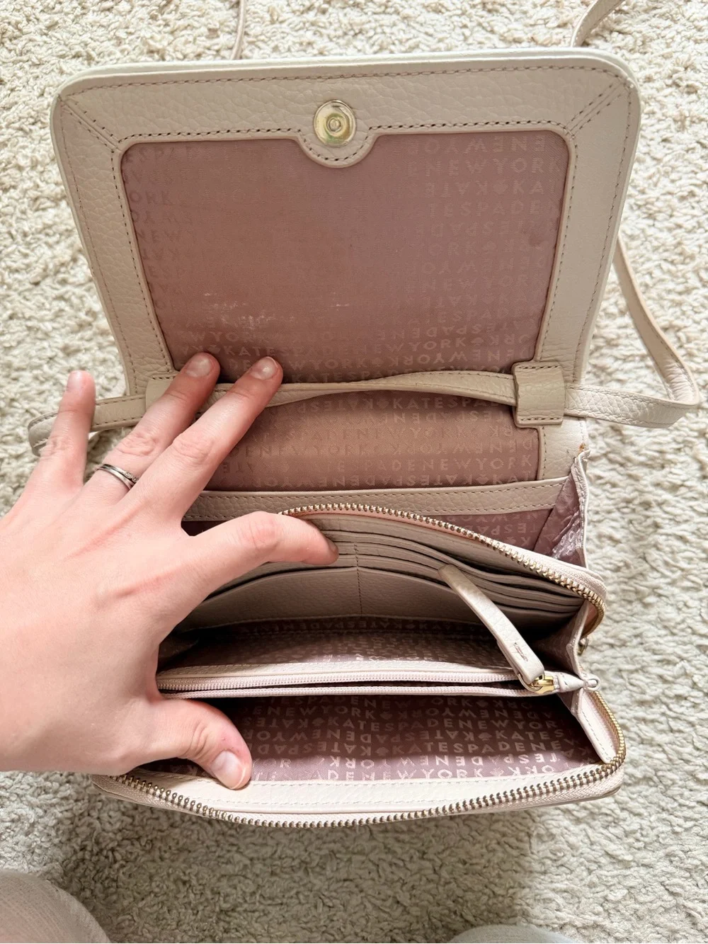 kate spade Pebbled Leather Cream Crossbody with Tassel